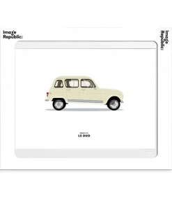 Outlet Affiche Le Duo Voiture Renault 4L Beige 40 X 50 Cm Affiches & Tableaux