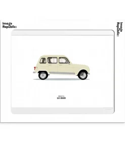 Outlet Affiche Le Duo Voiture Renault 4L Beige 30 X 40 Cm Affiches & Tableaux