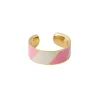 Clearance Bague Ajustable Big Striped Candy Pink White Femme Bagues