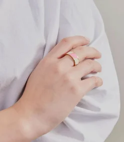 Clearance Bague Ajustable Big Striped Candy Pink White Femme Bagues