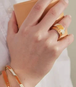 Online Bague Ajustable Big Striped Candy Orange White Femme Bagues