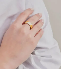 Online Bague Ajustable Big Striped Candy Orange White Femme Bagues