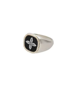 Outlet Bague Chevaliere Bowie Noir Diamants Femme Bagues