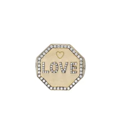 Hot Bague Chevaliere Love Or Jaune Saphirs Blancs Femme Bagues