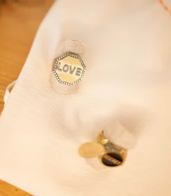 Hot Bague Chevaliere Love Or Jaune Saphirs Blancs Femme Bagues