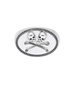 Outlet Bague Chevaliere Twins Skulls En Argent Femme Bagues