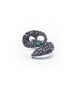 New Bague Serpente A Sonagli Emeraude Argent Femme Bagues