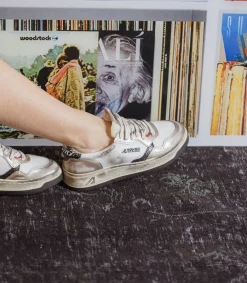 New Baskets Medalist Low Super Vintage En Mesh Et Daim Blanc Et Or Femme Baskets