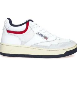 Discount Baskets Open Mid Cut White/Usa Femme Baskets