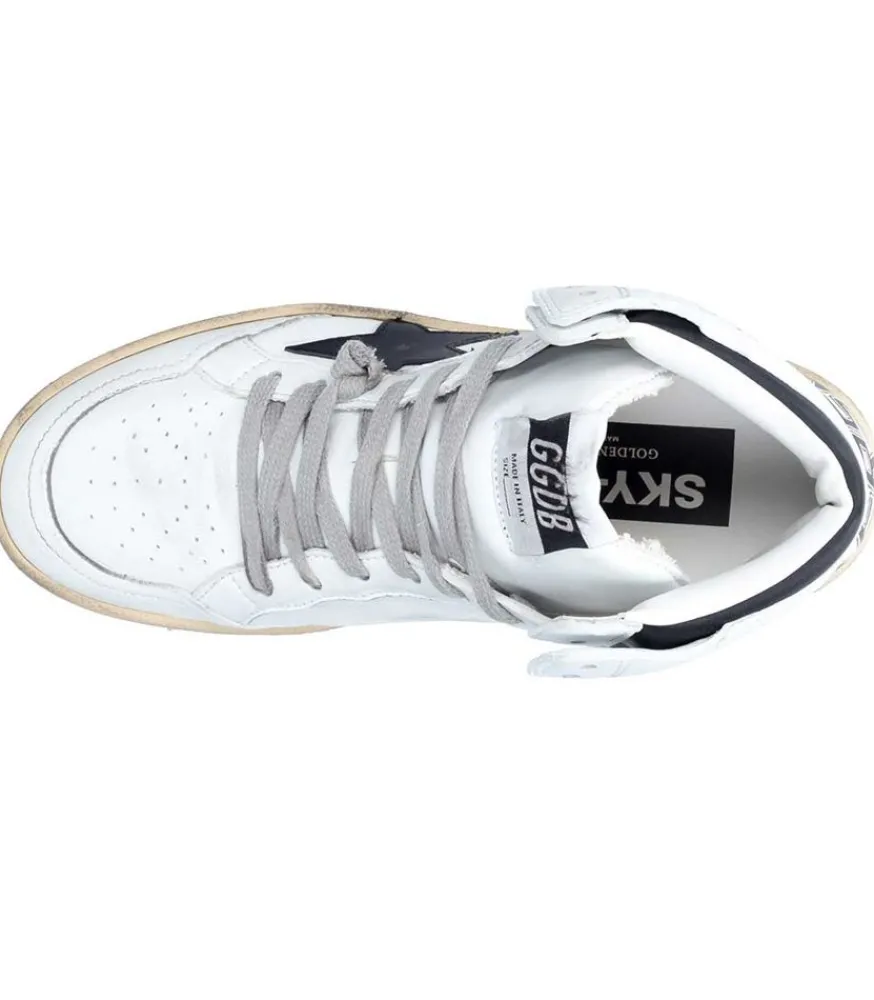 Clearance Baskets Sky-Star Cuir Blanc Etoile Noire Femme Baskets