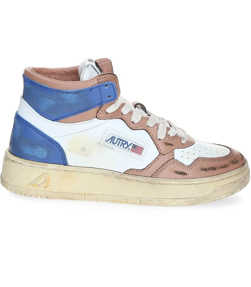 Baskets Super Vintage Mid Cafe Et Bleu Femme Baskets