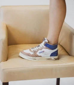 Baskets Super Vintage Mid Cafe Et Bleu Femme Baskets