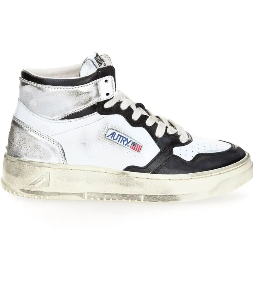 New Baskets Super Vintage Mid Noir Et Argent Femme Baskets