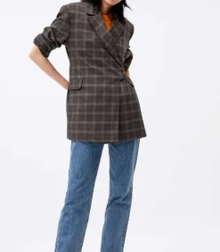 Clearance Blazer A Carreaux Marron Femme Manteaux & Vestes