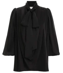 New Blouse Silk Billow Black Femme Hauts