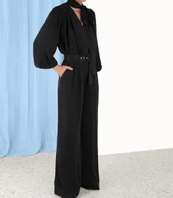 New Blouse Silk Billow Black Femme Hauts