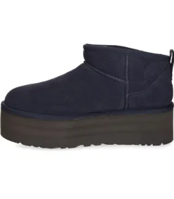 Outlet Bottines Classic Ultra Mini Plateforme Daim Bleu Femme Boots & Bottines