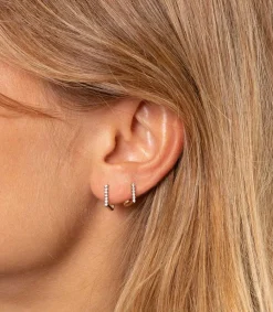 Clearance Boucle D'Oreille Carre Medium Saphirs Blancs Femme Boucles D'Oreilles