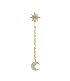 Outlet Boucle D'Oreille Pendante Etoile Et Lune A Diamants Femme Boucles D'Oreilles