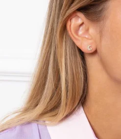 Boucle D'Oreille Stud Lune Or Jaune Et Diamants Femme Boucles D'Oreilles