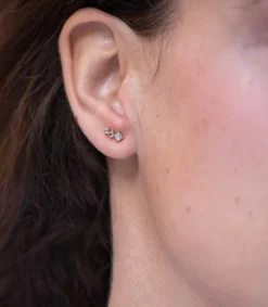 Outlet Boucles D'Oreilles Deux Pierres De Lune Et Un Diamant Femme Boucles D'Oreilles