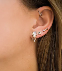 Outlet Boucles D'Oreilles Deux Pierres De Lune Et Un Diamant Femme Boucles D'Oreilles
