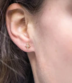 Best Boucles D'Oreilles North Star & Diamants Or Jaune Femme Boucles D'Oreilles