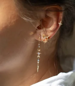 Best Boucles D'Oreilles North Star & Diamants Or Jaune Femme Boucles D'Oreilles