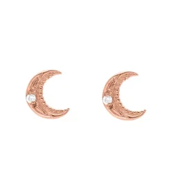 New Boucles D'Oreilles Puces Lune Or Rose Et Diamant Femme Boucles D'Oreilles