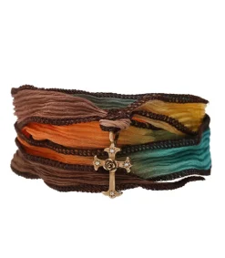 Discount Bracelet En Soie A Nouer Et Charm Mariel Cross En Bronze Et Diamant Femme Bracelets