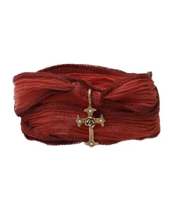 Discount Bracelet En Soie A Nouer Et Charm Mariel Cross En Bronze Et Diamant Femme Bracelets