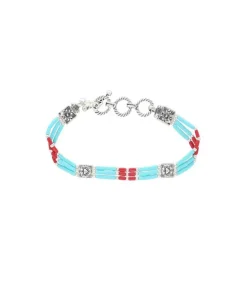 Bracelet Navajo 3 Rangs Turquoise/Corail Femme Bracelets