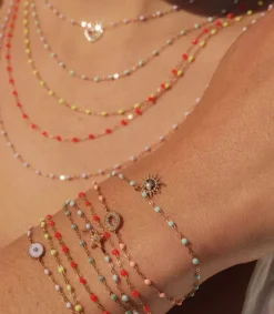 Discount Bracelet Or Jaune Et Perles De Resine Femme Bracelets