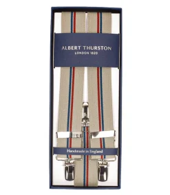 Clearance Bretelles Elastic Clip Beige A Rayures Bleu Et Rouge Femme Ceintures