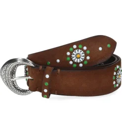 Hot Ceinture En Cuir Suede Perles Et Fleurs Marron Clair X Jane De Boy Femme Ceintures