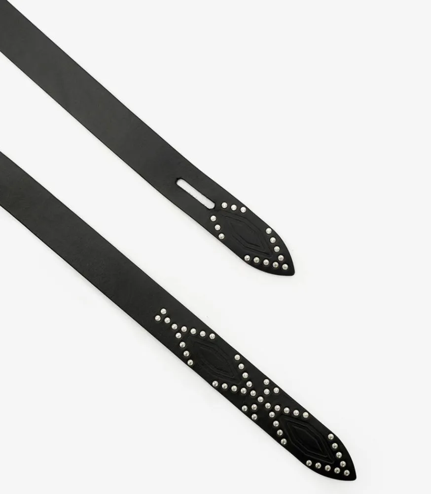 Online Ceinture Lecce En Cuir Noir Et Silver Femme Ceintures