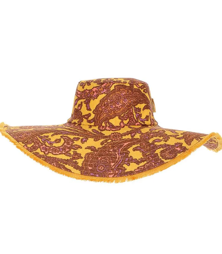 Outlet Chapeau Frayed Floppy Peach Yellow Paisley Femme Chapeaux, Bonnets & Casquettes