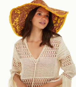 Outlet Chapeau Frayed Floppy Peach Yellow Paisley Femme Chapeaux, Bonnets & Casquettes