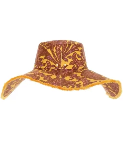 Outlet Chapeau Frayed Floppy Peach Yellow Paisley Femme Chapeaux, Bonnets & Casquettes