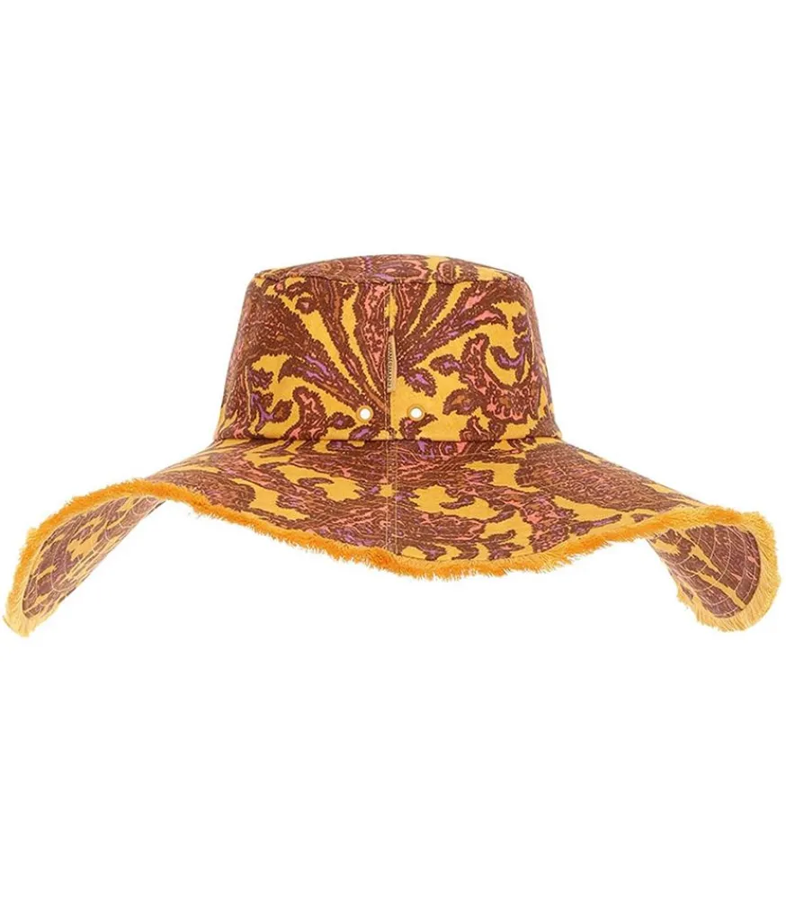 Outlet Chapeau Frayed Floppy Peach Yellow Paisley Femme Chapeaux, Bonnets & Casquettes