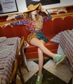 Outlet Chapeau Frayed Floppy Peach Yellow Paisley Femme Chapeaux, Bonnets & Casquettes