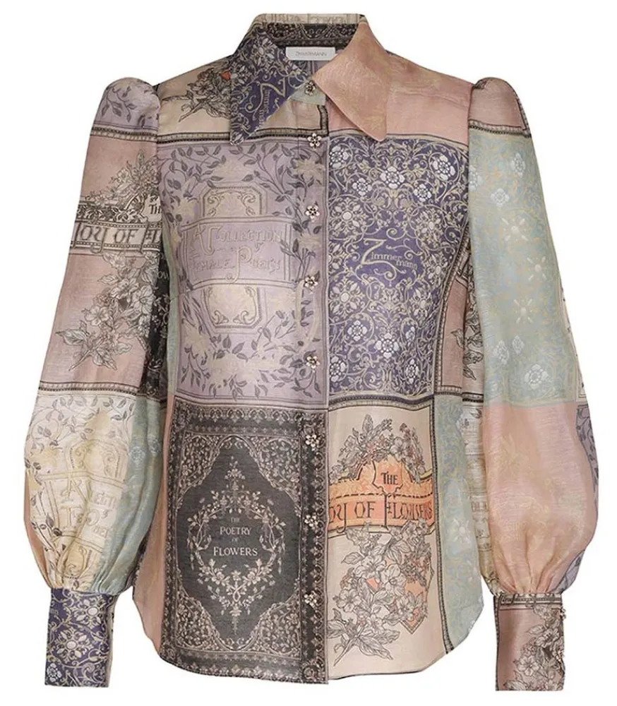 New Chemisier Lyrical Book Print Book Cover Patch Femme Hauts