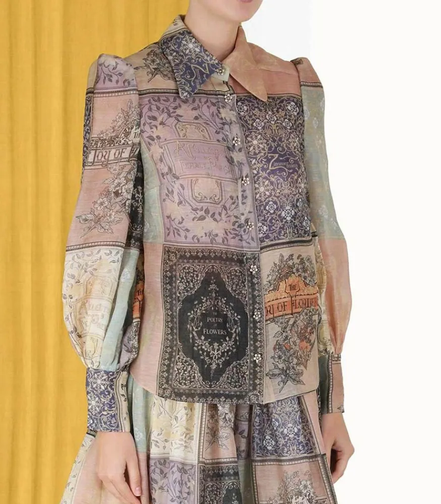 New Chemisier Lyrical Book Print Book Cover Patch Femme Hauts