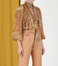 Clearance Chemisier Sensory Billow Paisley Gold Print Femme Hauts