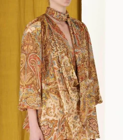 Clearance Chemisier Sensory Billow Paisley Gold Print Femme Hauts
