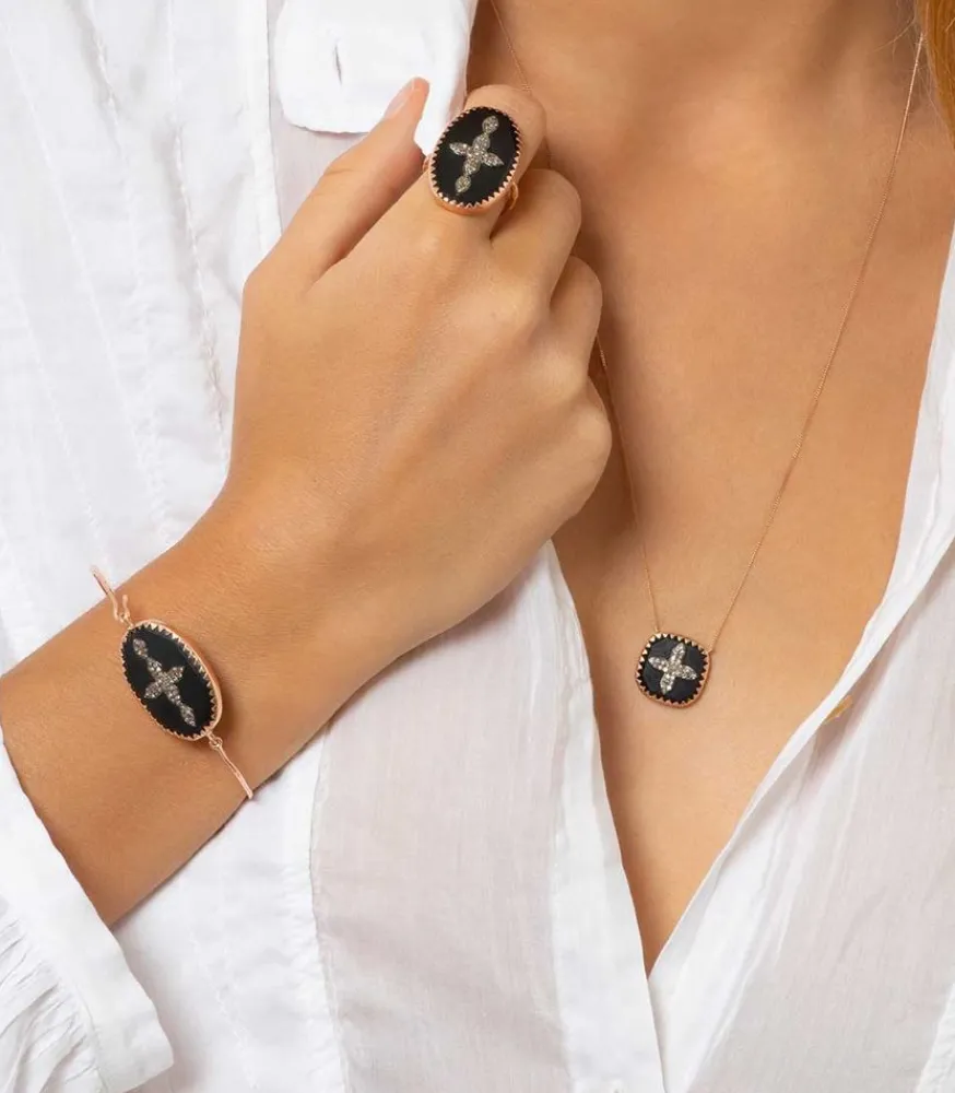 Hot Collier Bowie Noir Et Diamants Femme Colliers