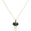New Collier En Or Pendentif Meduse Tourmaline Femme Colliers