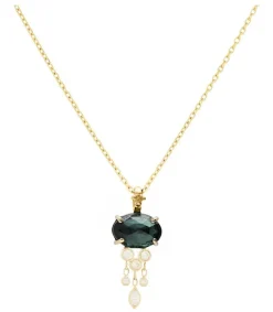 New Collier En Or Pendentif Meduse Tourmaline Femme Colliers
