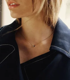 Discount Collier Forcat Lime Avec Diamant Noir Princesse Carre En Or Jaune Femme Colliers