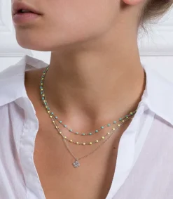 Sale Collier Or Blanc Et Perles De Resine 42 Cm Femme Colliers